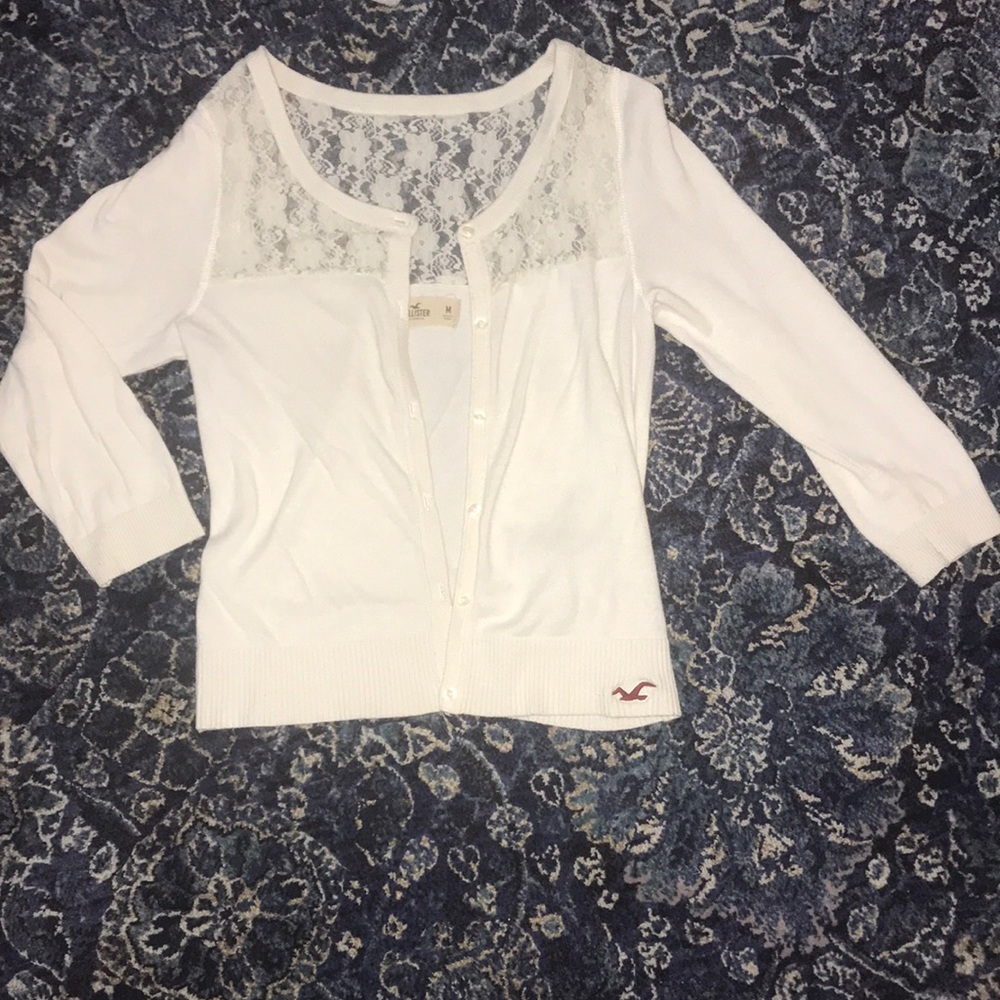 Hollister white button-up cardigan